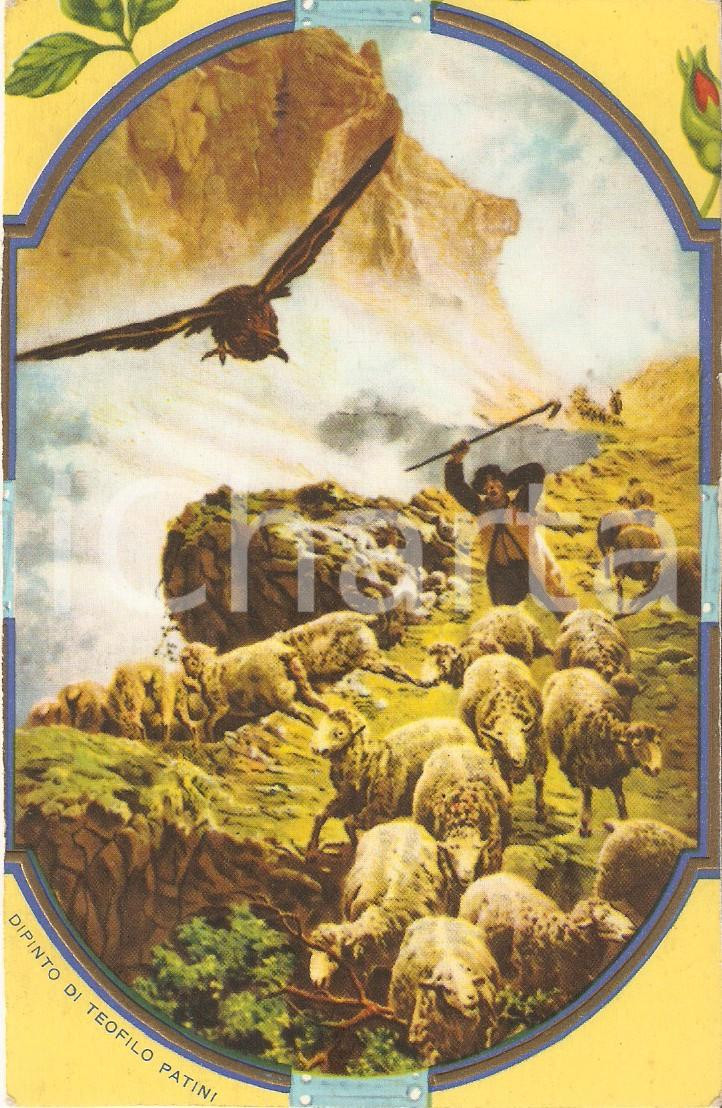 Oggetto da collezione cartaceo 1930 ca ARTE Pastore scaccia aquila  Dipinto di Teofilo PATINI Biglietto 9x14 1