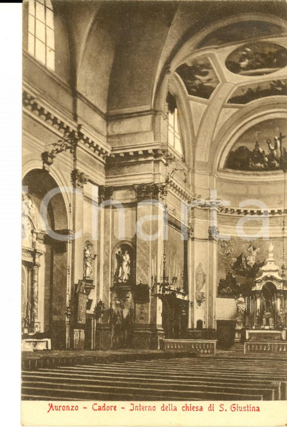 Cartolina originale da collezione 1915 ca AURONZO DI CADORE BL Interno chiesa S. GIUSTINA Cartolina FP NV 1
