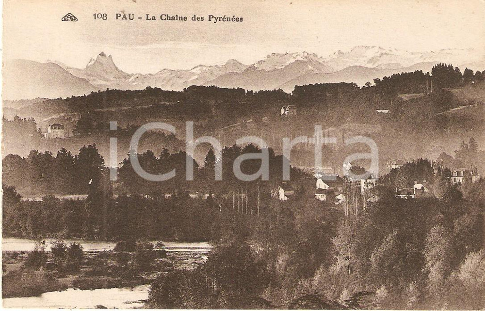 Cartolina originale da collezione 1925 ca PAU FRANCE La Chaine des PYRENEES Cartolina FP NV 1