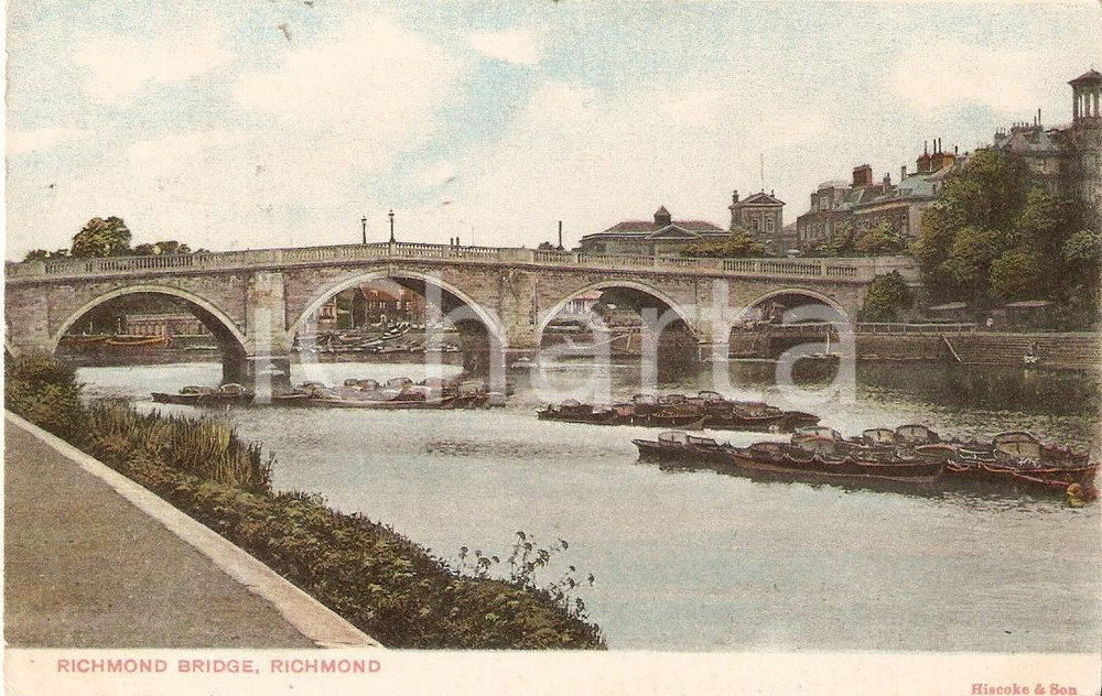 Cartolina originale da collezione 1904 RICHMOND UK Panorama con Richmond Bridge Cartolina FP VG 1