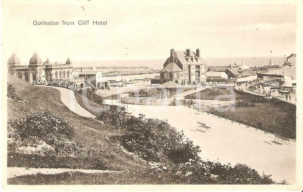Cartolina originale da collezione 1930 ca GORLESTON UK Panorama dal CLIFF HOTEL Cartolina FP NV 1