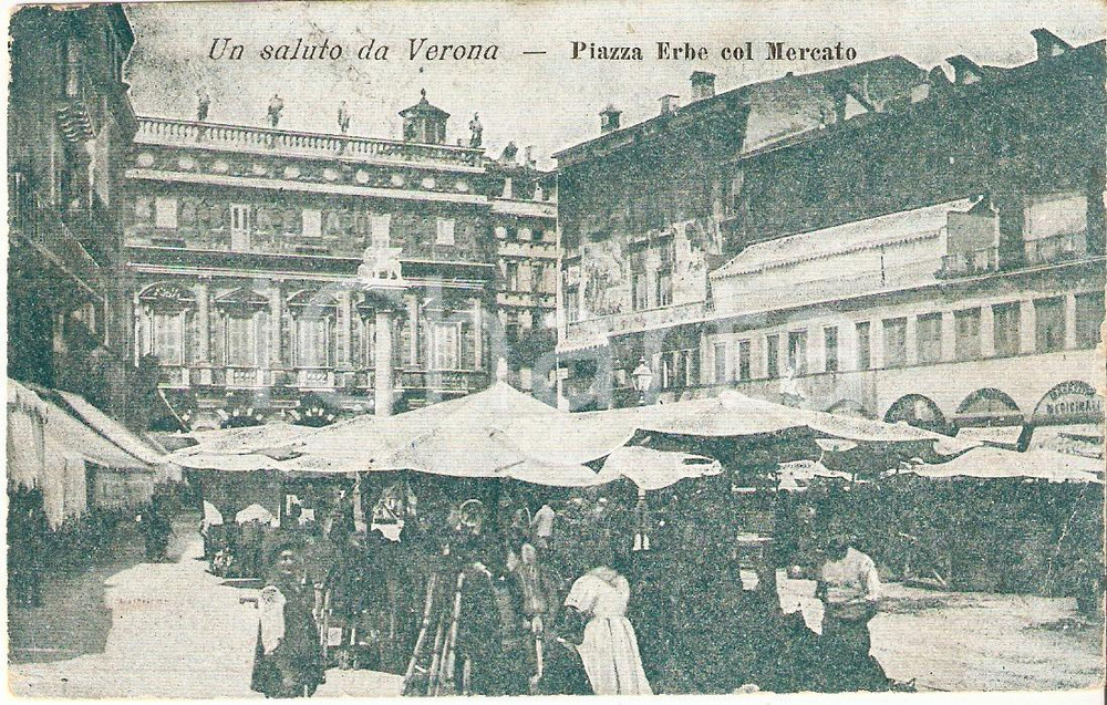 Cartolina originale da collezione 1917 VERONA Mercato in Piazza delle erbe Cartolina visto censura FP VG 1