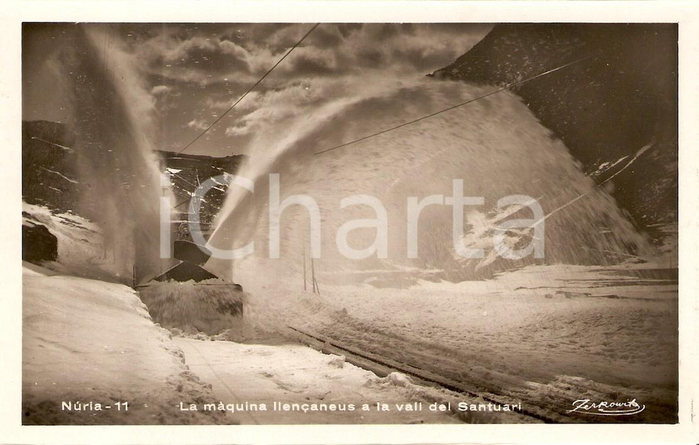Cartolina originale da collezione 1950 ca NURIA ESPANA Treno spazzaneve nella Valle del SANTUARIO  Cartolina FP 1