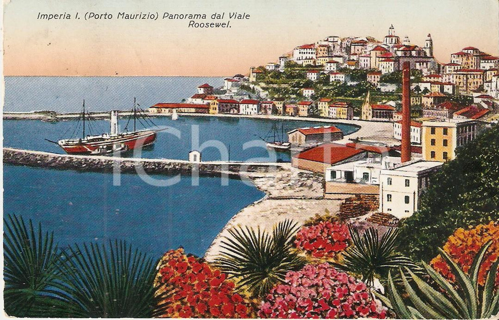 Cartolina originale da collezione 1937 IMPERIA  PORTO MAURIZIO Panorama di Viale Roosevelt Cartolina FP VG 1
