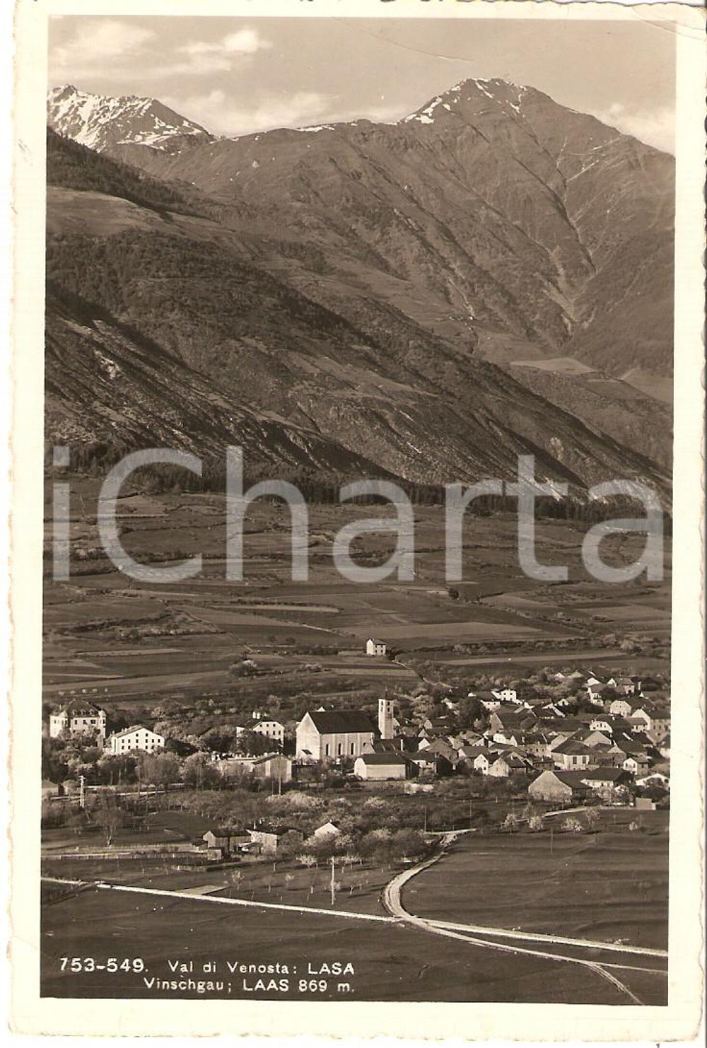 Cartolina originale da collezione 1949 LASA / LAAS BZ Panorama del paese  VAL VENOSTA Cartolina FP VG 1
