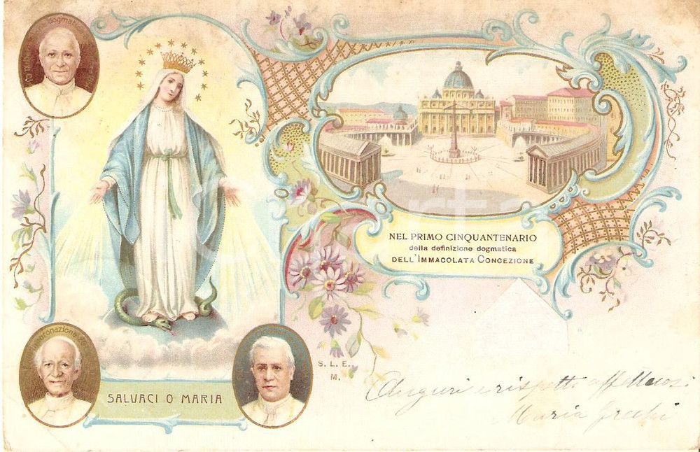 Cartolina originale da collezione 1904 IMMACOLATA CONCEZIONE Cinquantenario definizione dogmatica Cartolina FP VG 1