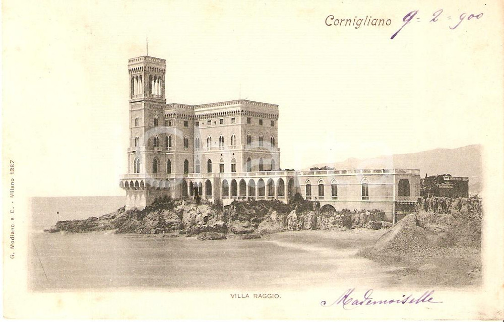 Cartolina originale da collezione 1900 GENOVA CORNIGLIANO Villa RAGGIO Panorama Cartolina FP VG 1