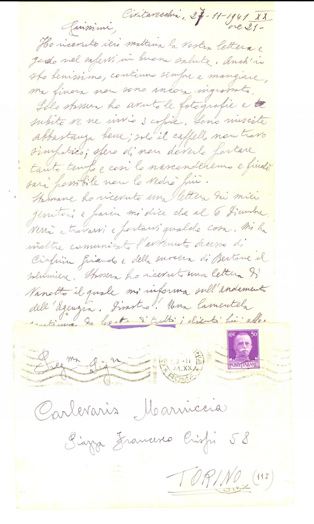 Manoscritto, lettera originale 1941 WW2 CIVITAVECCHIA Capitano ALPINI Edmondo CARLEVARIS cambia sempre stivali 1
