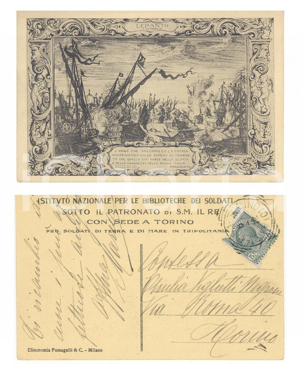 Autografo originale 1920 ca TORINO Cartolina ad Amalia VIGLIETTI NEGRONE Biblioteche dei soldati 1