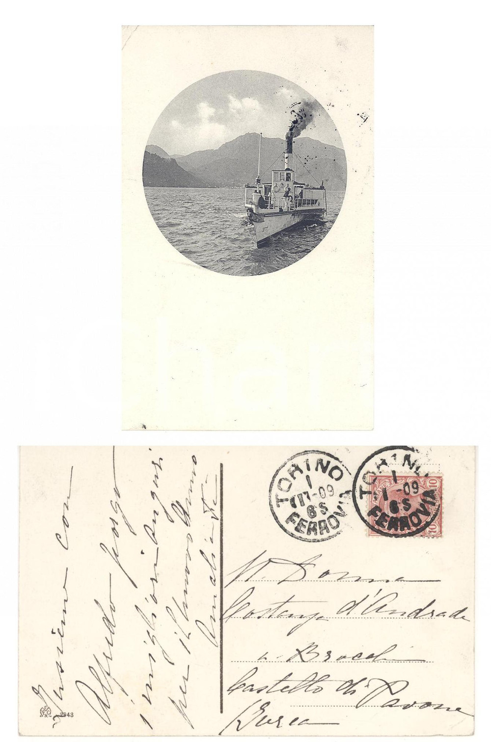 Autografo originale 1909 TORINO Cartolina Amalia FE  D OSTIANI a Costanza D ANDRADE Autografo FP VG 1