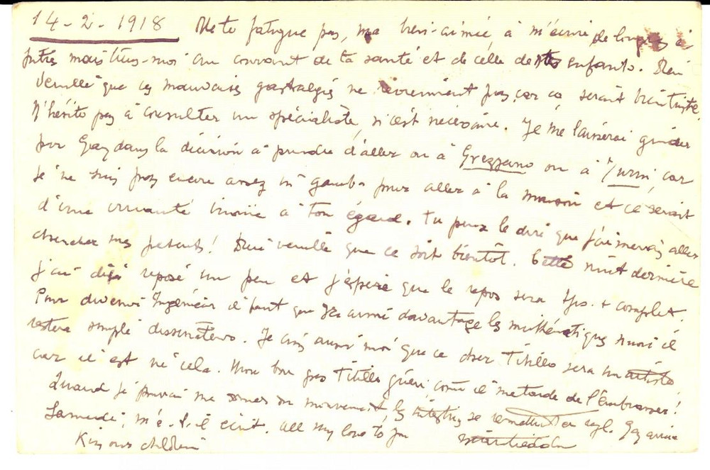 Autografo originale 1918 WW1 BOLOGNA Cappellano valdese Eli BERTALOT spera in un trasferimento 1