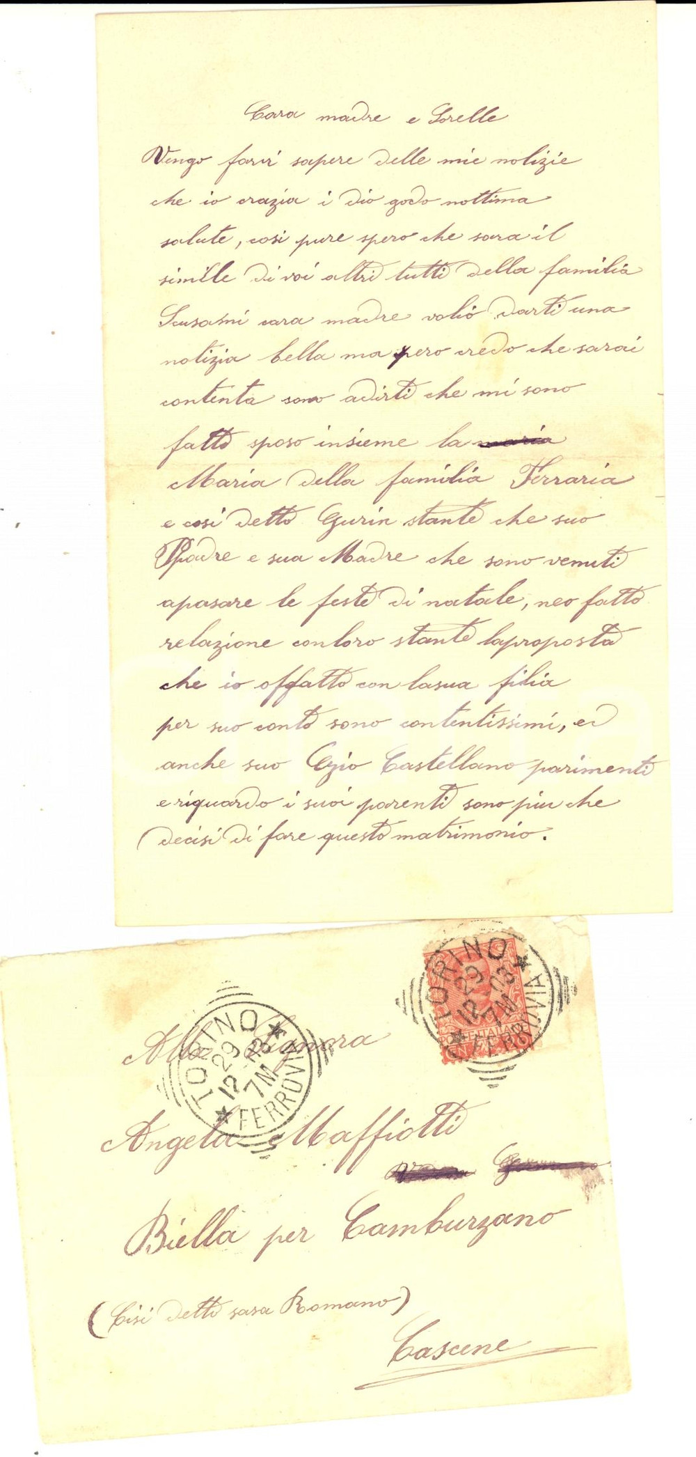 Manoscritto, lettera originale 1903 CAMBURZANO BI Pietro MAFFIOTTI supplica la famiglia per il fidanzamento 1