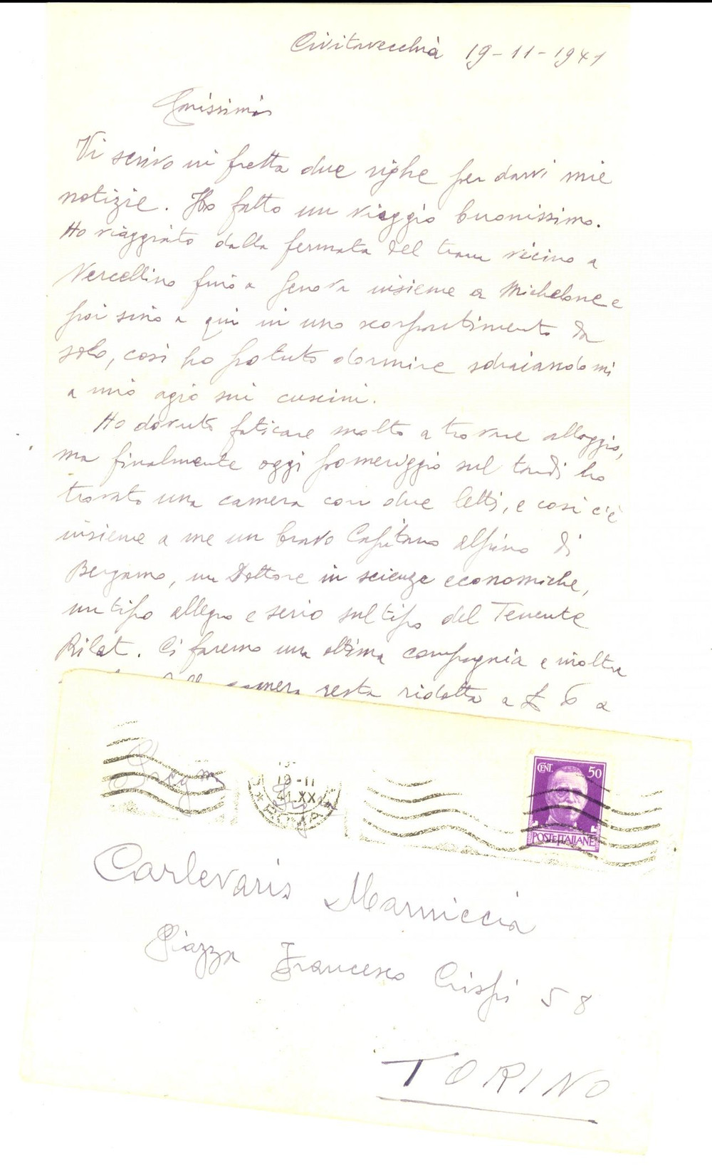 Manoscritto, lettera originale 1941 WW2 CIVITAVECCHIA Capitano ALPINI Edmondo CARLEVARIS mangia male in mensa 1