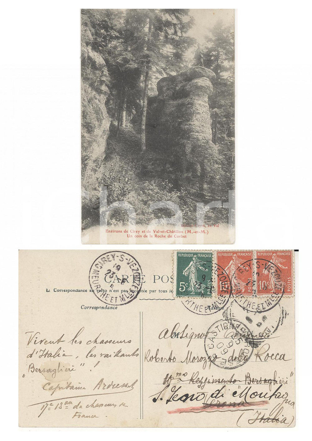 Autografo originale 1909 CIREY F Roche du CORBET Cartolina a Roberto MOROZZO DELLA ROCCA FP 1