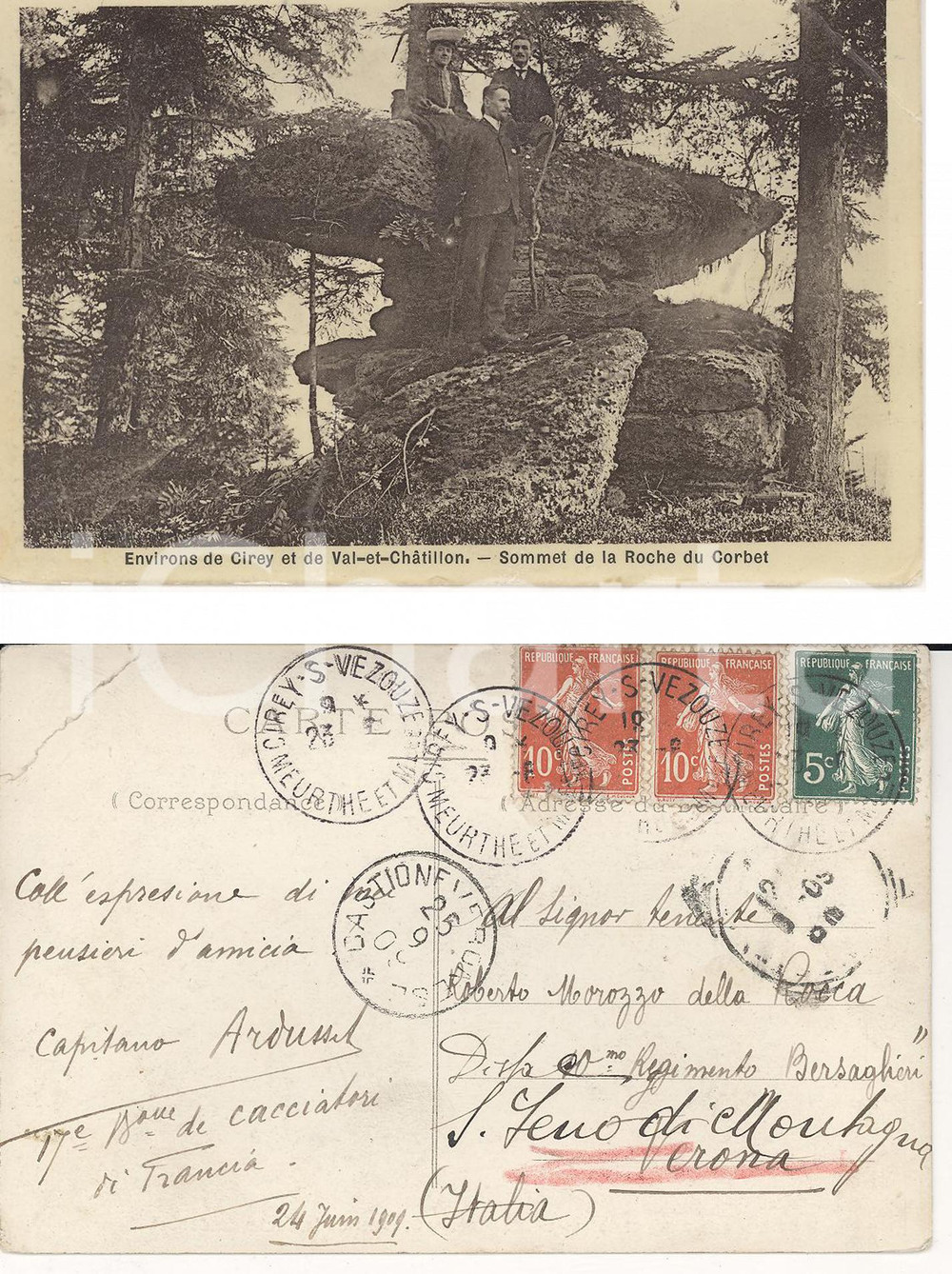 Autografo originale 1909 CIREY F Roche du CORBET Cartolina a Roberto MOROZZO DELLA ROCCA 1
