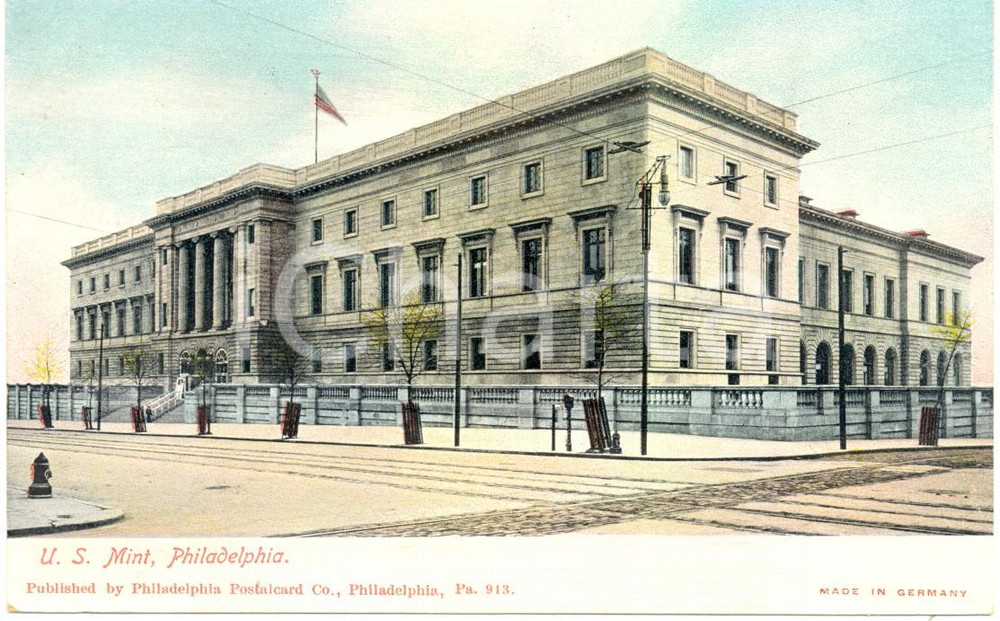 Cartolina originale da collezione 1920 ca PHILADELPHIA USA Palazzo U.S. MINT  Cartolina ANIMATA FP NV 1