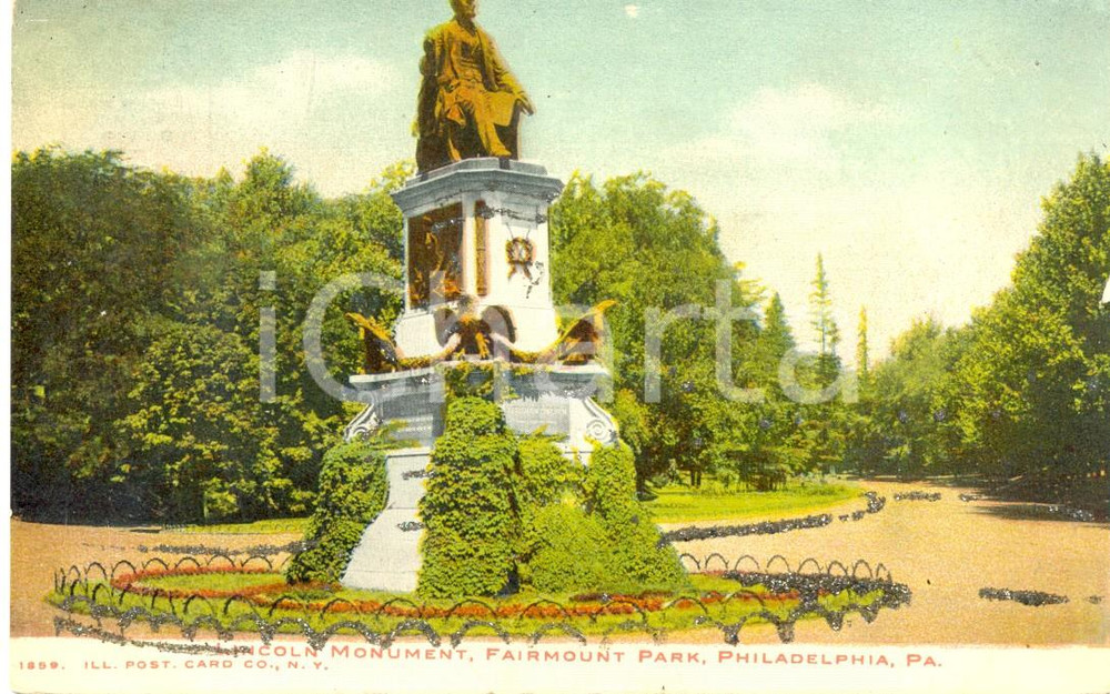 Cartolina originale da collezione 1910 ca PHILADELPHIA USA Monumento a LINCOLN a FAIRMOUNT PARK Cartolina FP NV 1