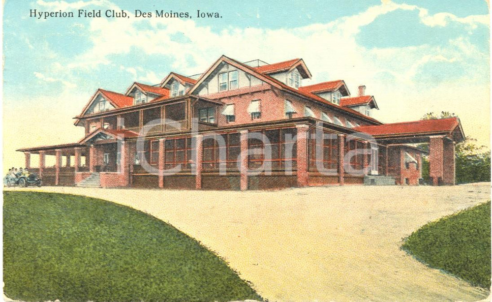 Cartolina originale da collezione 1919 DES MOINES IOWA USA L HYPERION Field Club Cartolina ANIMATA FP VG 1