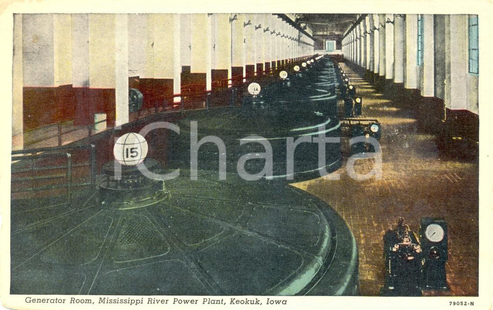 Cartolina originale da collezione 1920 ca KEOKUK, IOWA USA Camera generatore MISSISSIPPI RIVER POWER PLANT FP NV 1