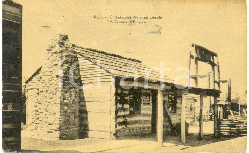 Cartolina originale da collezione 1933 CHICAGO USA Century of Progress Casa natale Abraham LINCOLN FP VG 1