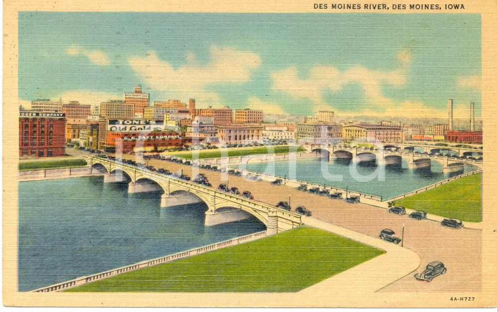 Cartolina originale da collezione 1952 DES MOINES, IOWA USA Scorcio di due ponti sul fiume Cartolina FP VG 1