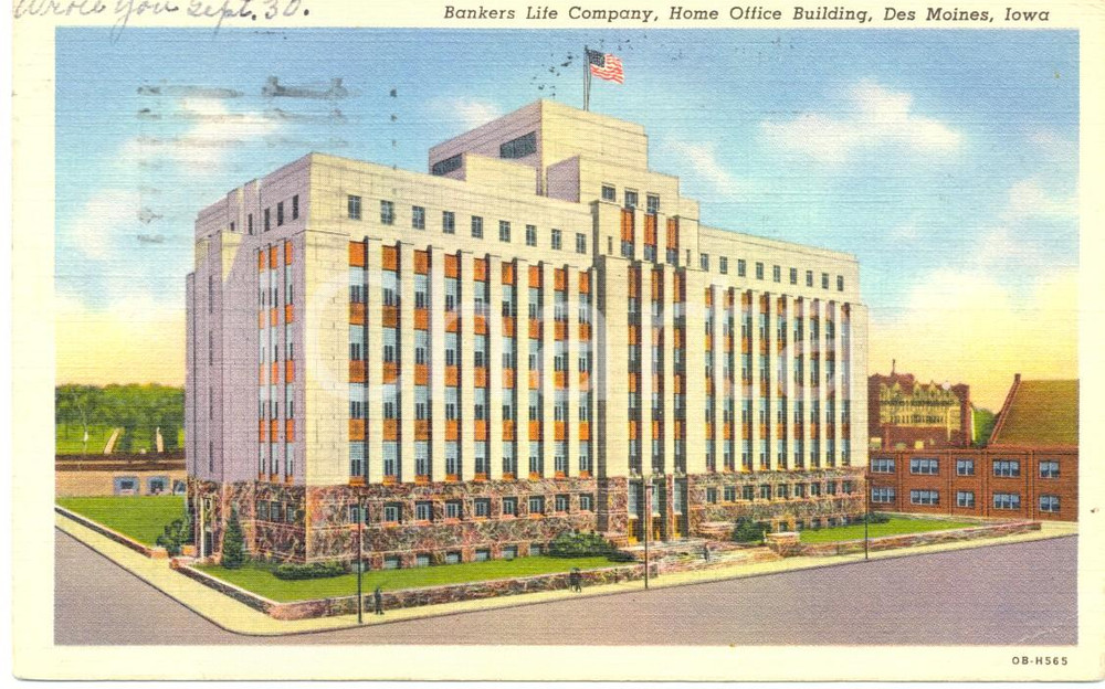 Cartolina originale da collezione 1940 DES MOINES, IOWA USA BANKERS LIFE COMPANY Home Office Building FP VG 1