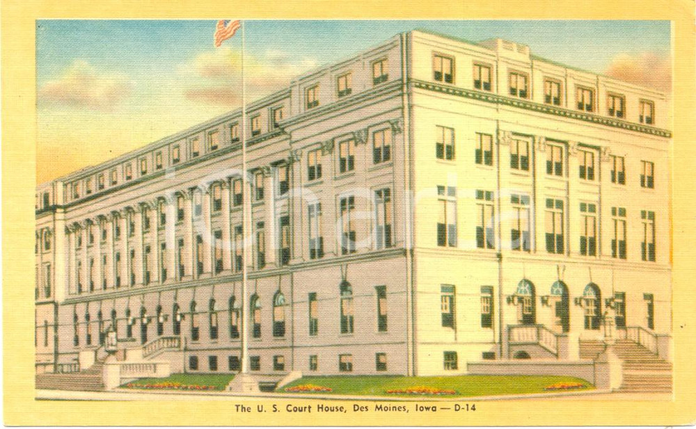 Cartolina originale da collezione 1920 ca DES MOINES, IOWA USA La U.S. COURT House Cartolina FP NV 1