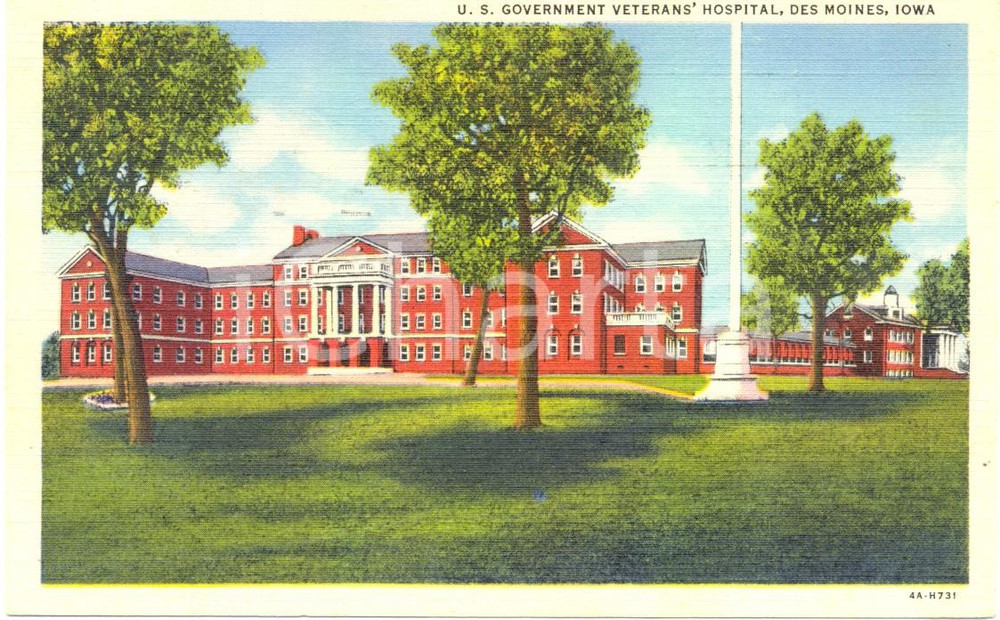 Cartolina originale da collezione 1946 DES MOINES, IOWA USA U.S. Government VETERANS  Hospital Cartolina FP VG 1