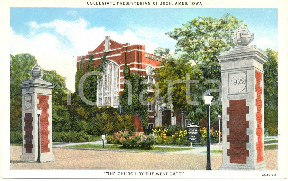 Cartolina originale da collezione 1950 ca AMES, IOWA USA Collegiate PRESBYTERIAN Church by WEST GATE FP NV 1