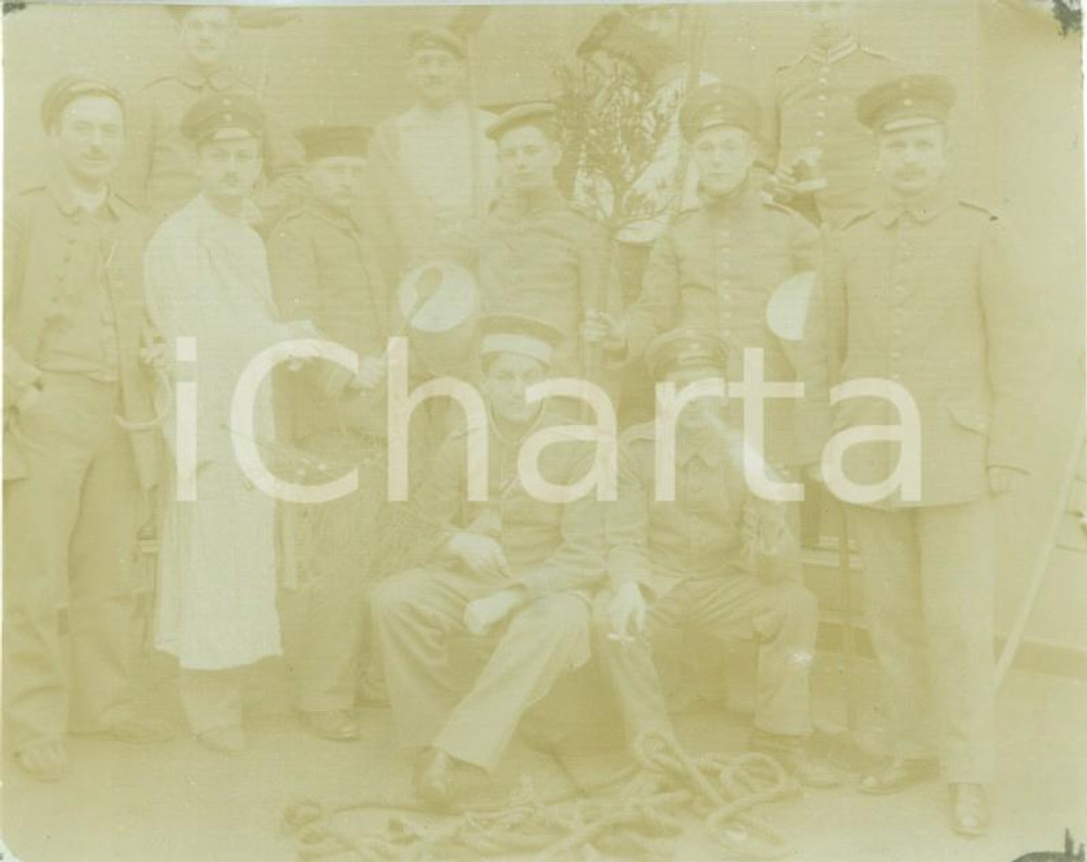 Fotografia d epoca originale 1916 BERLIN WWI Ufficiali tedeschi al lazzaretto con tamburi e cucchiai FOTO 1