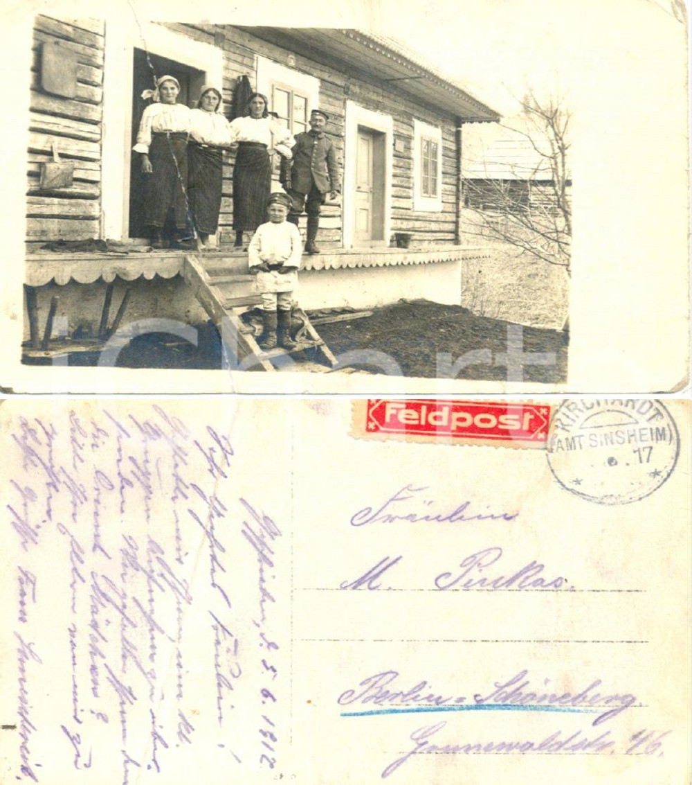 Fotografia d epoca originale 1917 KIRCHARDT D WWI Ufficiale con donne di famiglia e bambino DANNEGGIATA 1