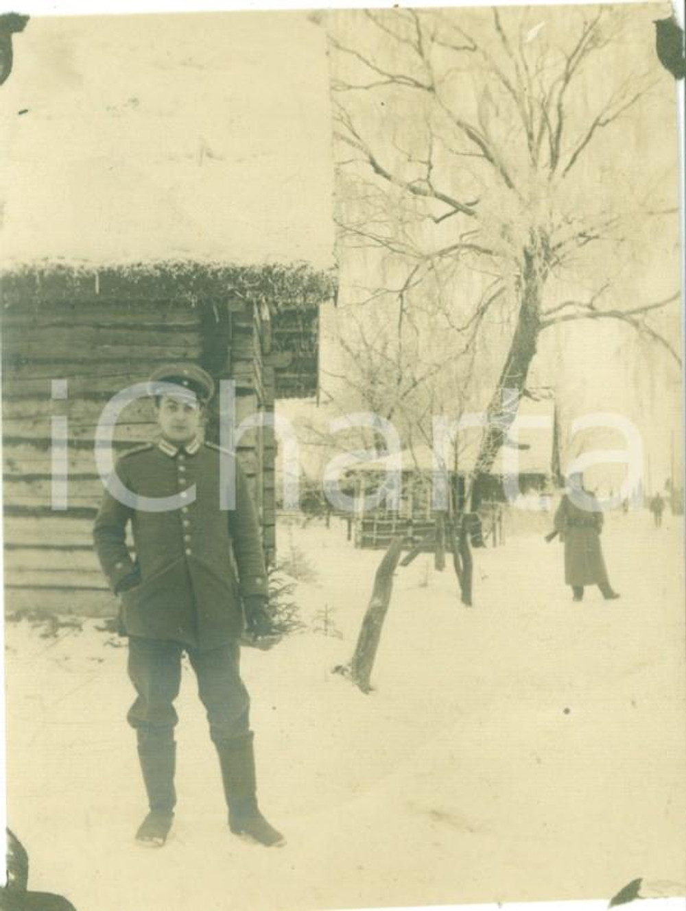 Fotografia d epoca originale 1917 BERLIN DE WWI Ufficiali tedeschi di guardia alle baracche Fotografia 1