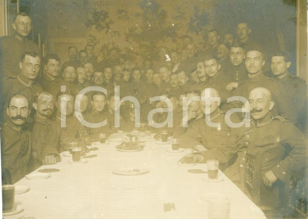 Fotografia d epoca originale 1918 ROUBAIX F WWI Cenone di NATALE con ufficiali tedeschi Fotografia 1
