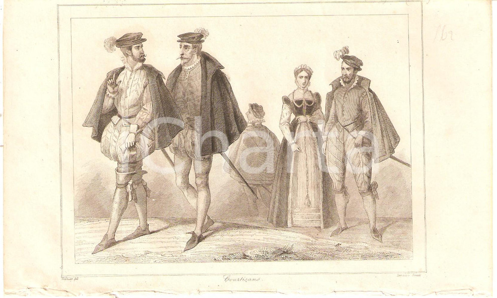 Stampa, bozzetto originale 1840 FRANCE Courtisans  L Univers Stampa Inc. LEMAITRE 1