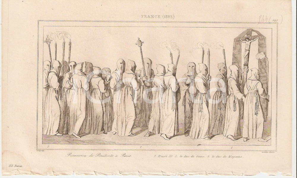 Stampa, bozzetto originale 1840 PARIS Procession de Penitents  L Univers Stampa Inc. LEMAITRE 1