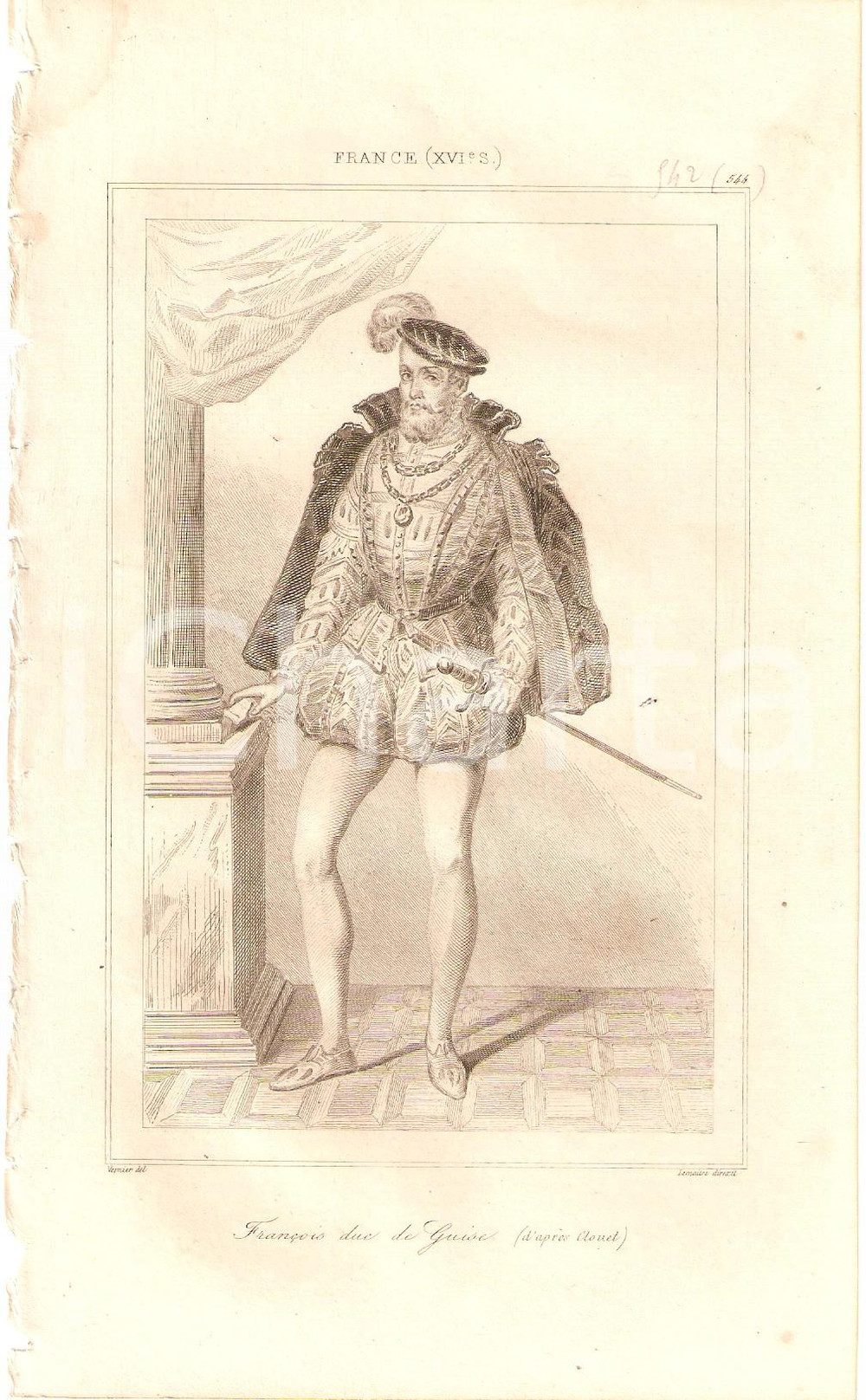 Stampa, bozzetto originale 1840 FRANCE FranÃ§ois I Duc de Guise Portrait  L Univers Stampa Inc. LEMAITRE 1
