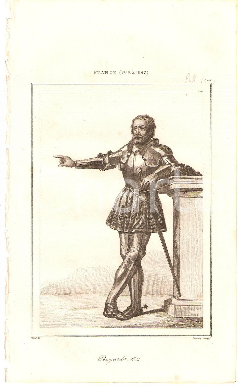 Stampa, bozzetto originale 1840 FRANCE Pierre TERRAIL DE BAYARD Portrait  L Univers Stampa Inc. LEMAITRE 1