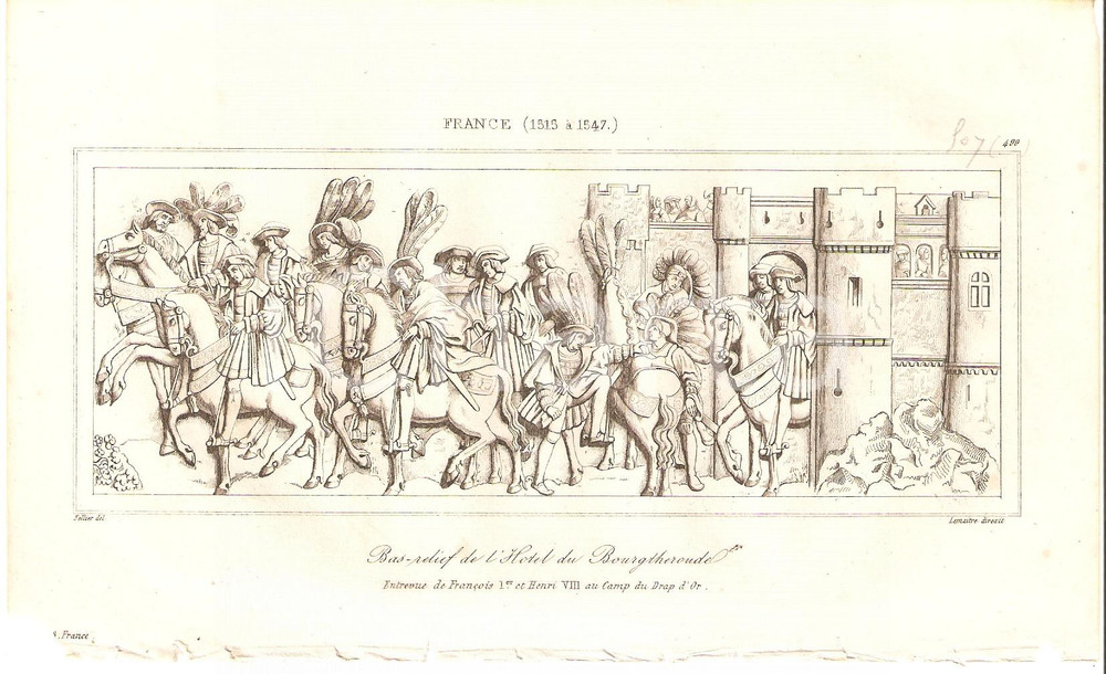 Stampa, bozzetto originale 1840 FRANCE FranÃ§ois I et Henri VIII au CAMP DU DRAP D OR L Univers Stampa 1