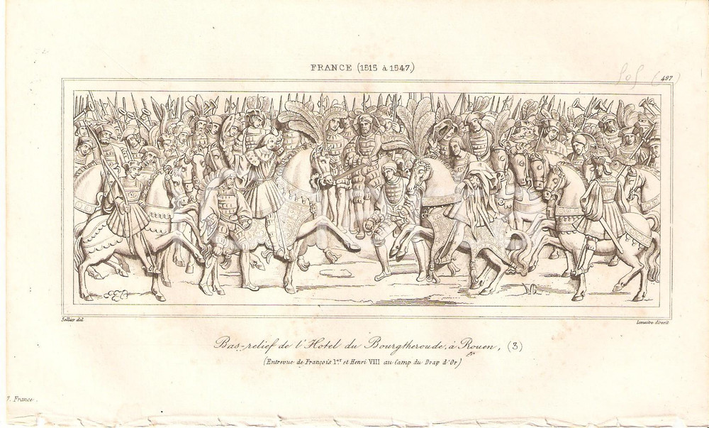 Stampa, bozzetto originale 1840 FRANCE François I et Henri VIII au CAMP DU DRAP D OR  L Univers Stampa 1