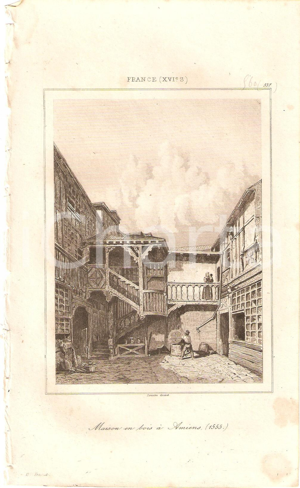 Stampa, bozzetto originale 1840 AMIENS FRANCE Maison en bois  L Univers Stampa Inc. LEMAITRE 1