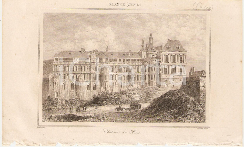 Stampa, bozzetto originale 1840 BLOIS FRANCE Chateau  L Univers Stampa Inc. LEMAITRE 1