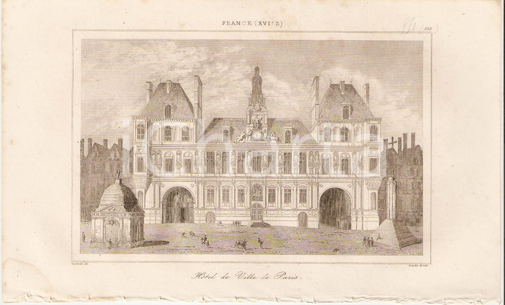 Stampa, bozzetto originale 1840 PARIS Hotel de la Ville  L Univers Stampa Inc. LEMAITRE 1