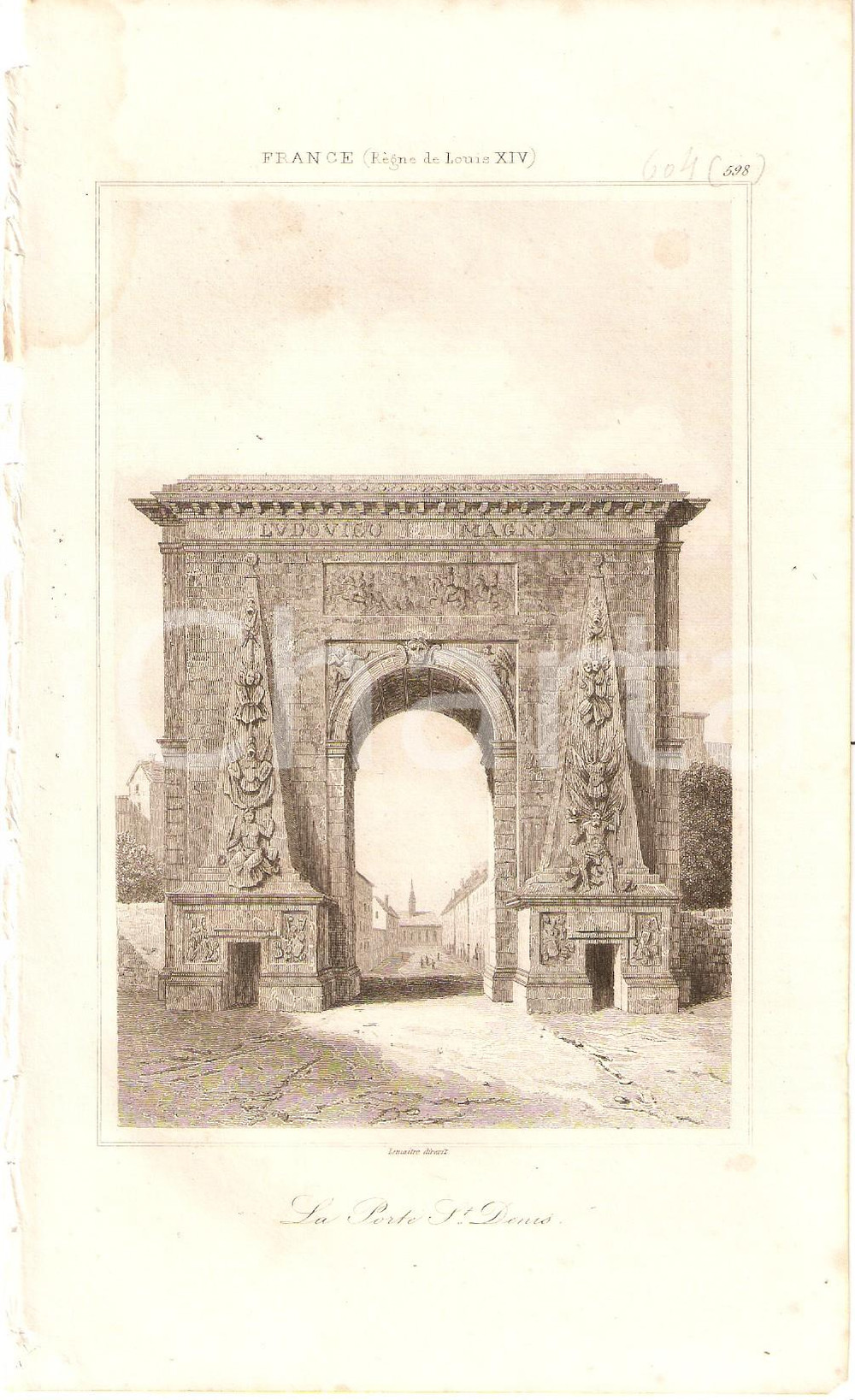 Stampa, bozzetto originale 1840 PARIS Porte Saint Denis  L Univers Stampa Inc. LEMAITRE 1