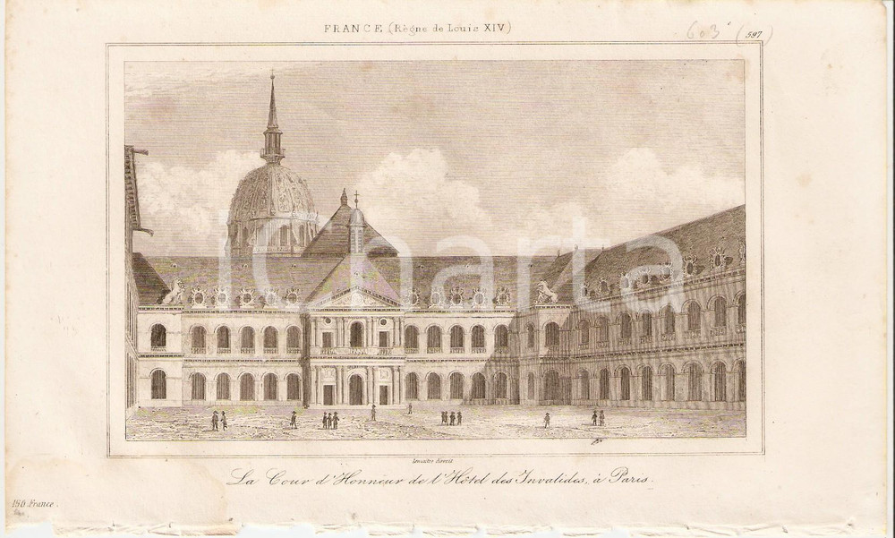 Stampa, bozzetto originale 1840 PARIS Hotel des Invalides Cour d Honneur  L Univers Stampa Inc. LEMAITRE 1