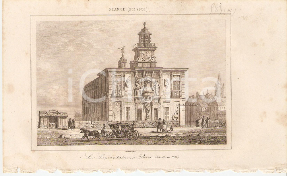 Stampa, bozzetto originale 1840 PARIS La Samaritaine  L Univers Stampa Inc. LEMAITRE 1