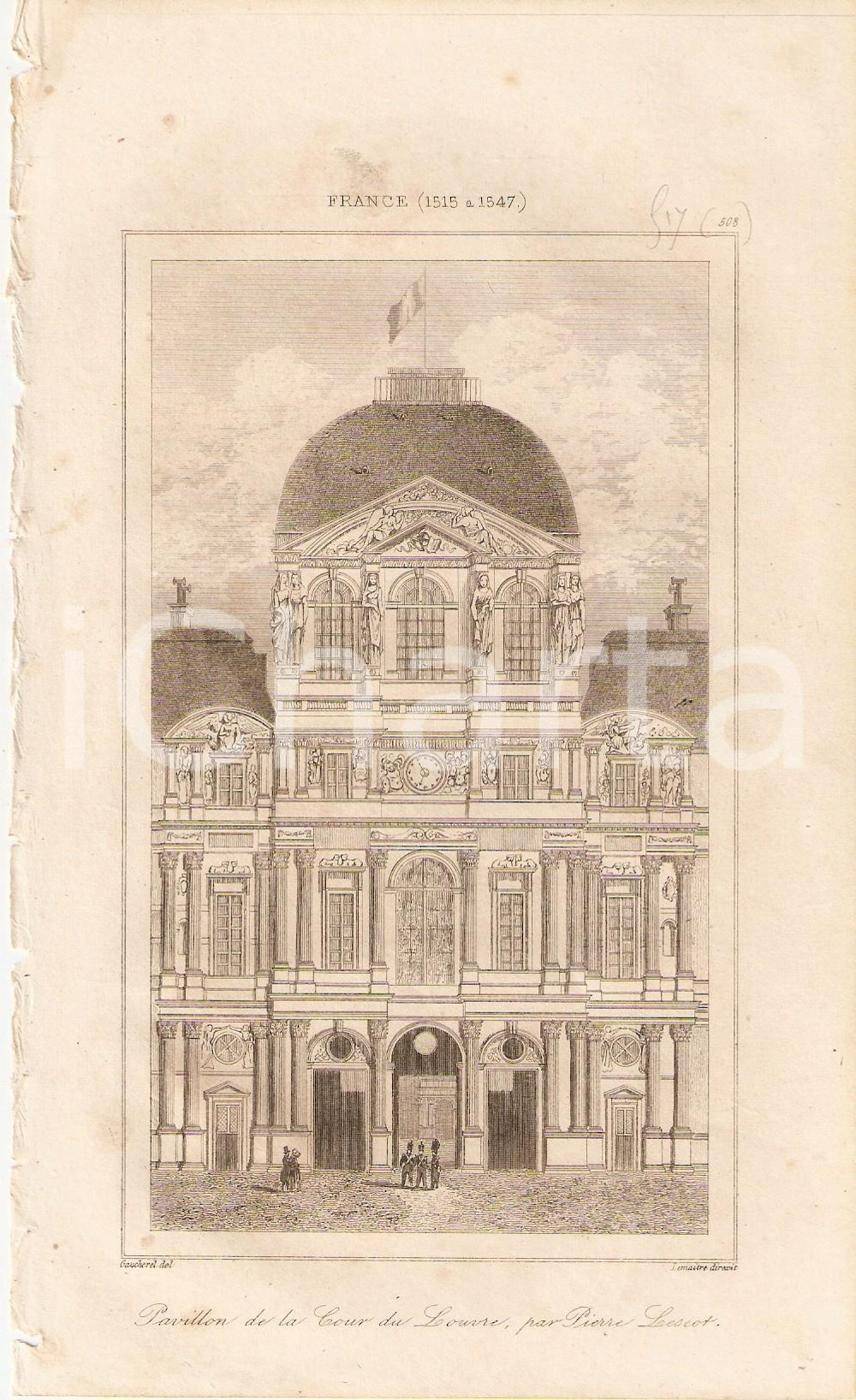 1840 PARIS - LOUVRE Pavillon de la Cour Carrée - L'Univers *Stampa Inc. LEMAITRE