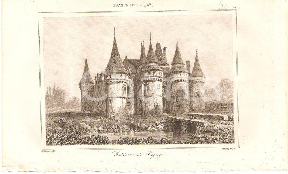 Stampa, bozzetto originale 1840 VIGNY FRANCE Le Chateau  L Univers Stampa Inc. LEMAITRE 1