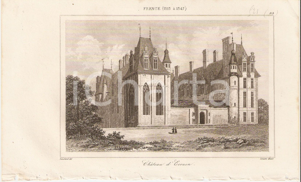 Stampa, bozzetto originale 1840 Ã‰COUEN FRANCE Le Chateau  L Univers Stampa Inc. LEMAITRE 1