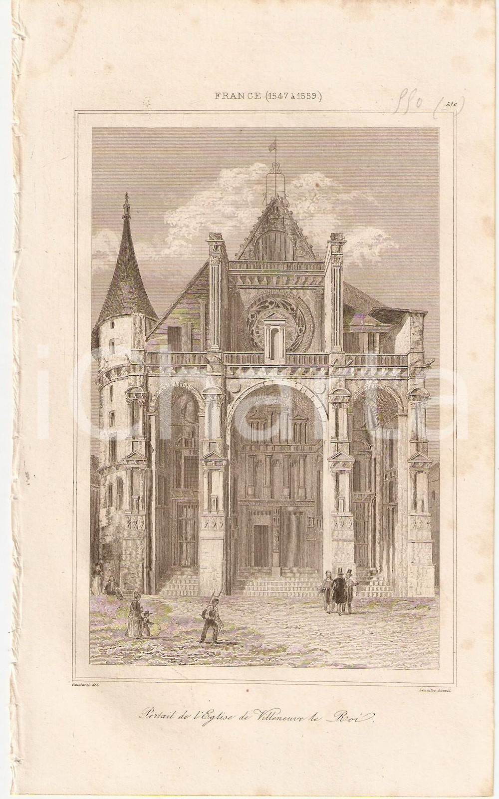 Stampa, bozzetto originale 1840 VILLENEUVELEROI FRANCE Portrait de l Eglise  L Univers Inc. LEMAITRE 1