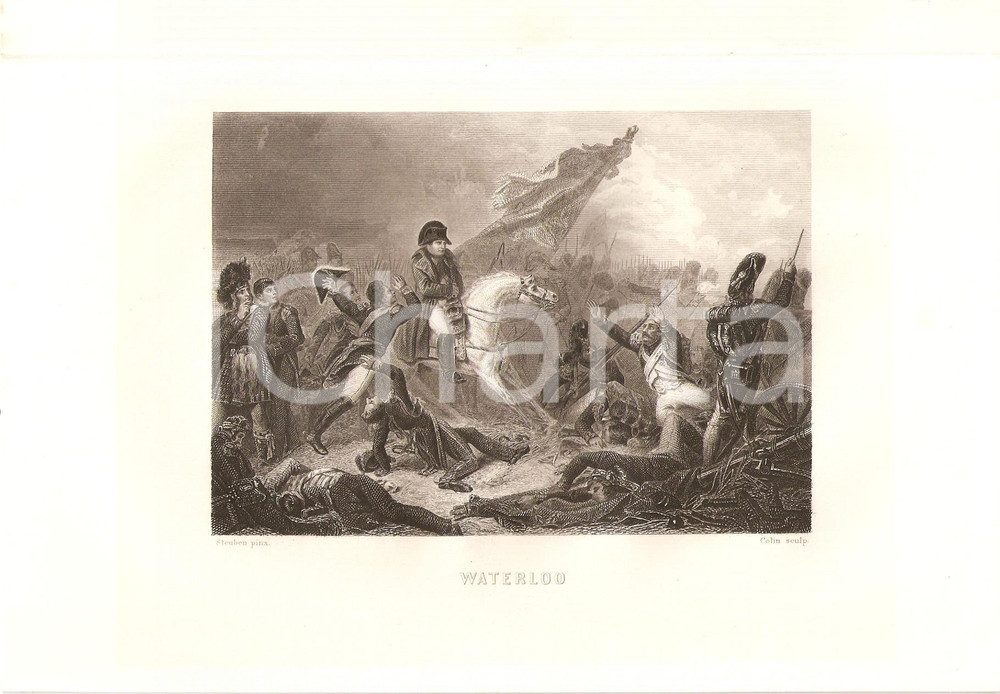 Stampa, bozzetto originale 1879 HISTOIRE DE FRANCE NapolÃ©on Ã  WATERLOO Stampa inc. COLIN 1